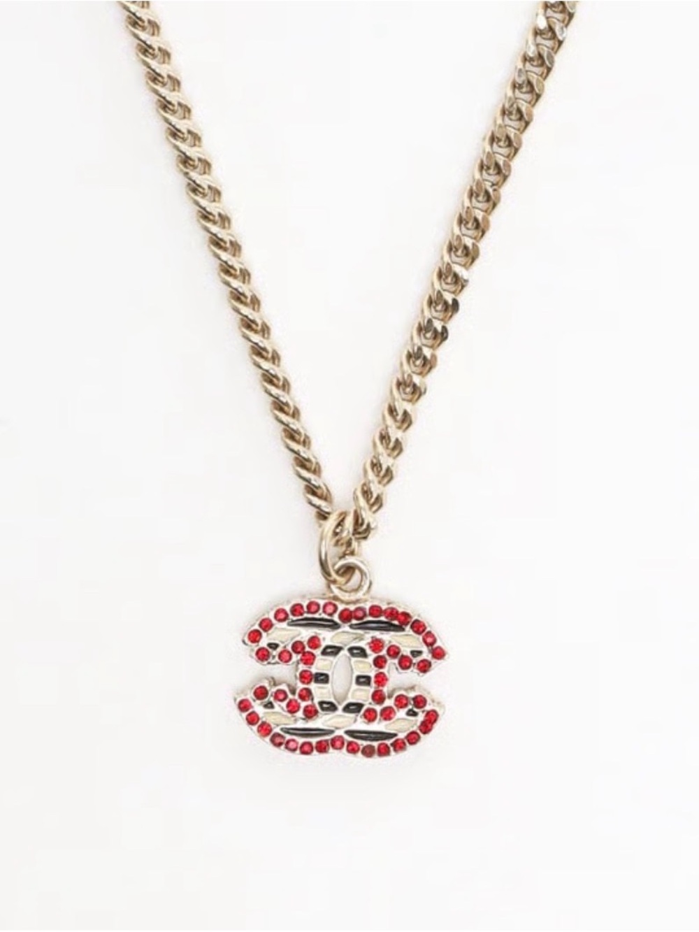 Authentic Chanel Coco CC Red Crystals Chain Necklace